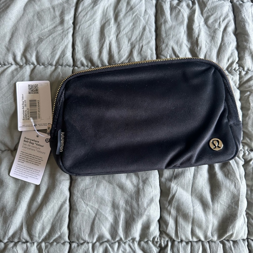 New Lululemon Black/Gold Velour Everyday Belt Bag, OS 1L